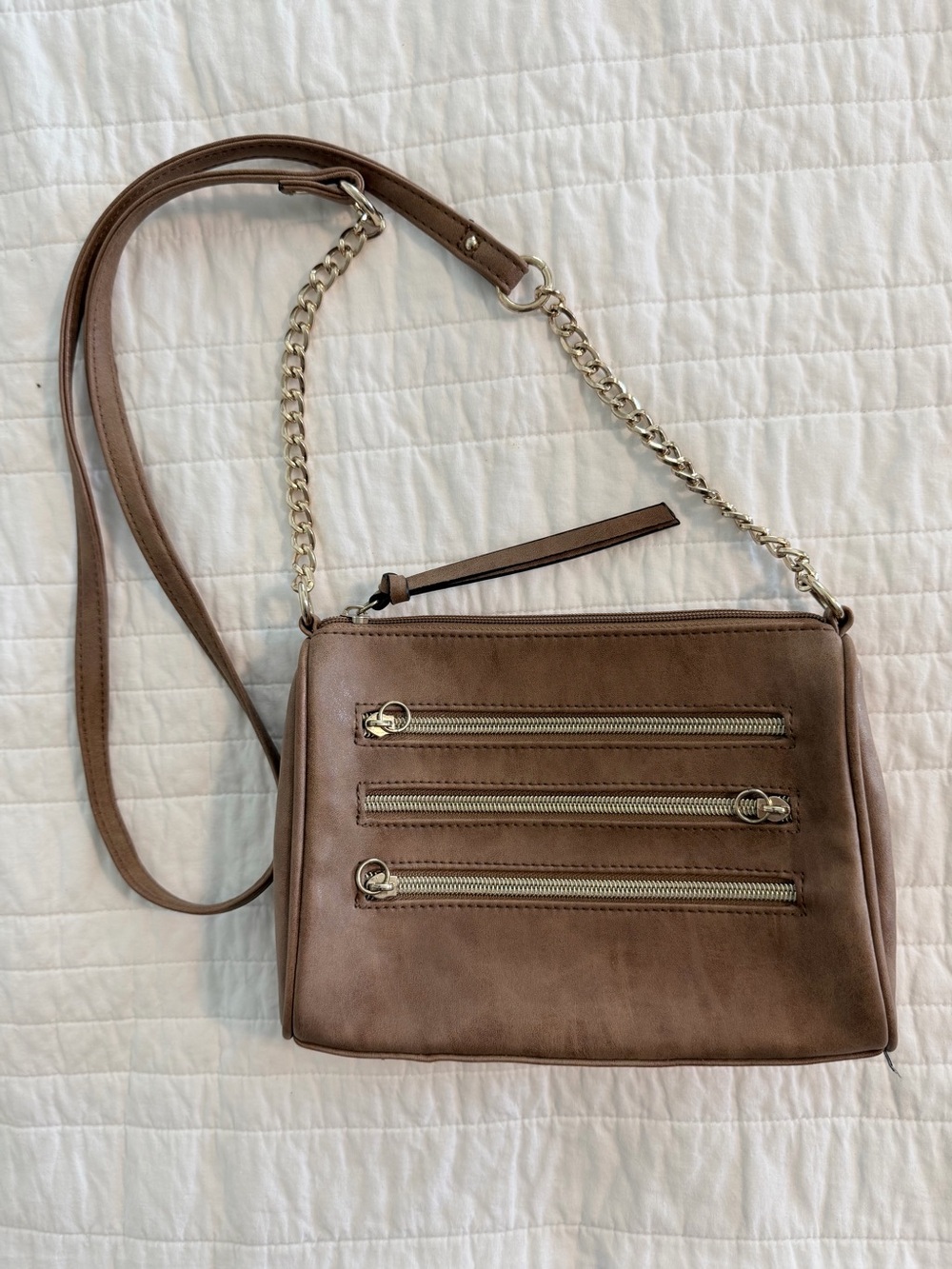 Brown Crossbody Bag with Gold Accent  Chain Strap
